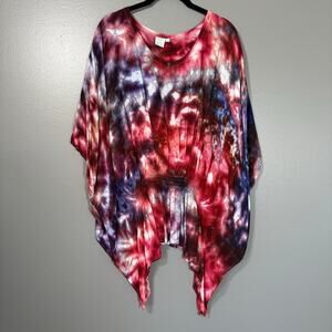 Peaceful People Women's Red Tie Dye Hippie Boho Kaftan Kimono Top - Size Large